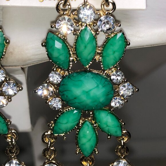 Amrita Turquoise & Gold Crystal Chandelier Earrings - Picture 2 of 7